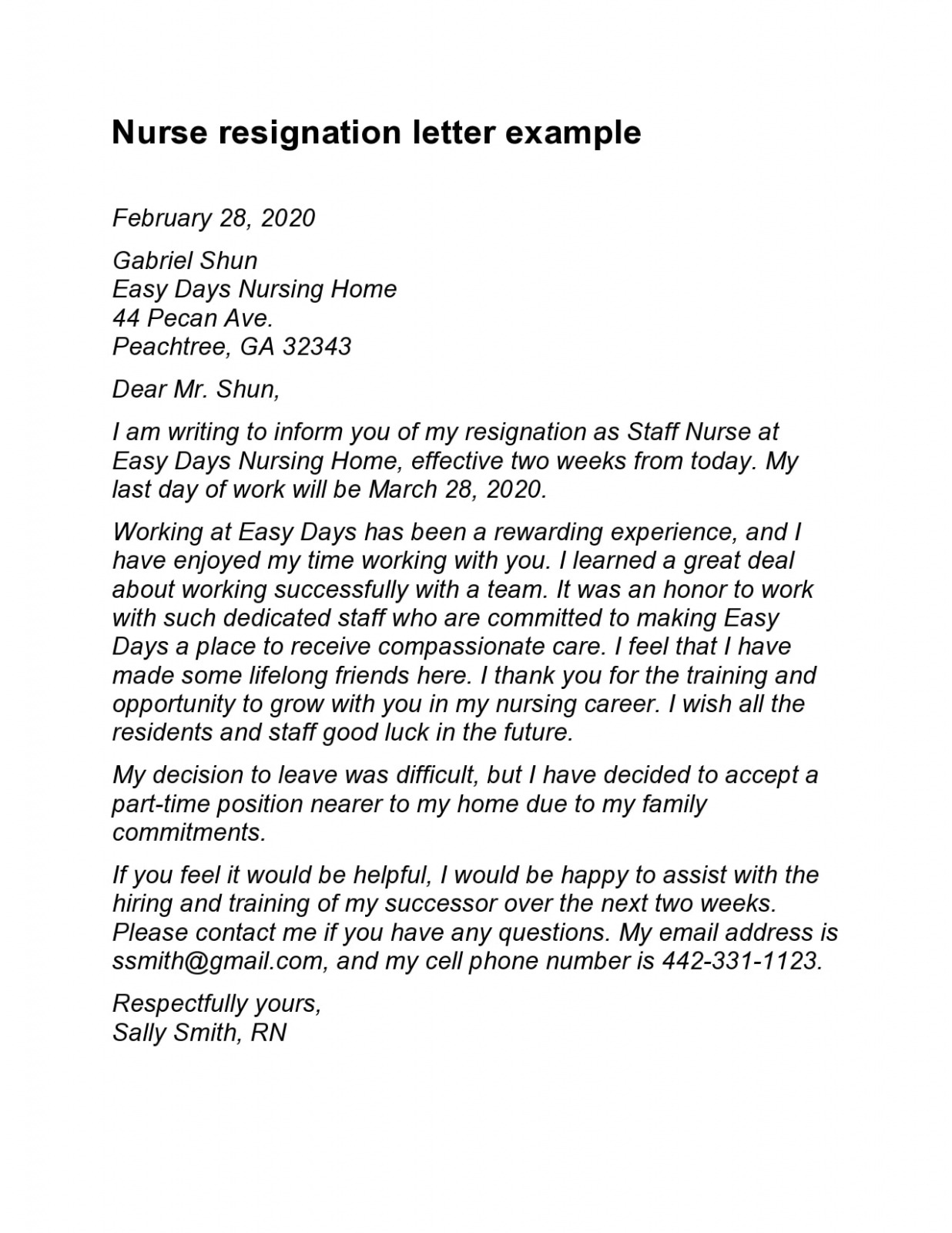 Free Nurse Leader Resignation Letter CSV