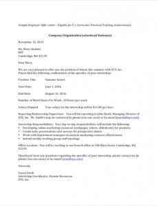 Free Offer Letter For Internship Template PDF