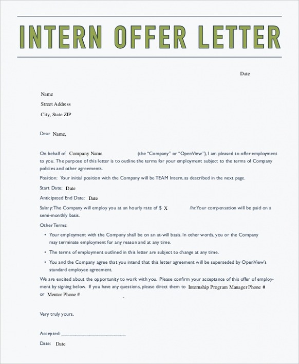 Free Offer Letter For Internship Template CSV
