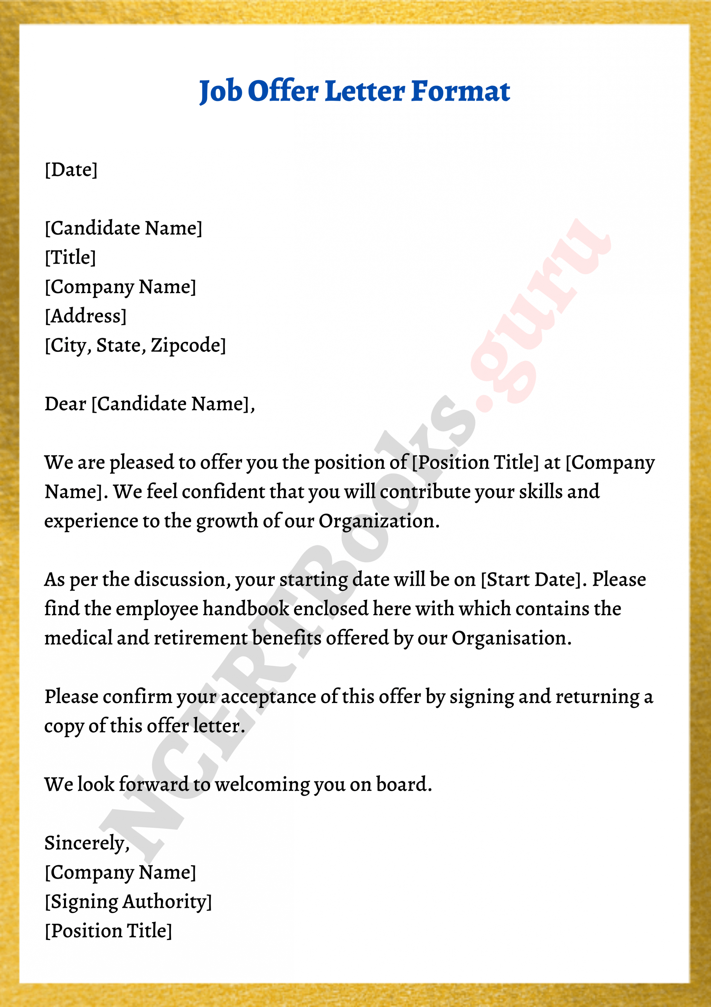 Free Offer Letter Template For Employment PDF