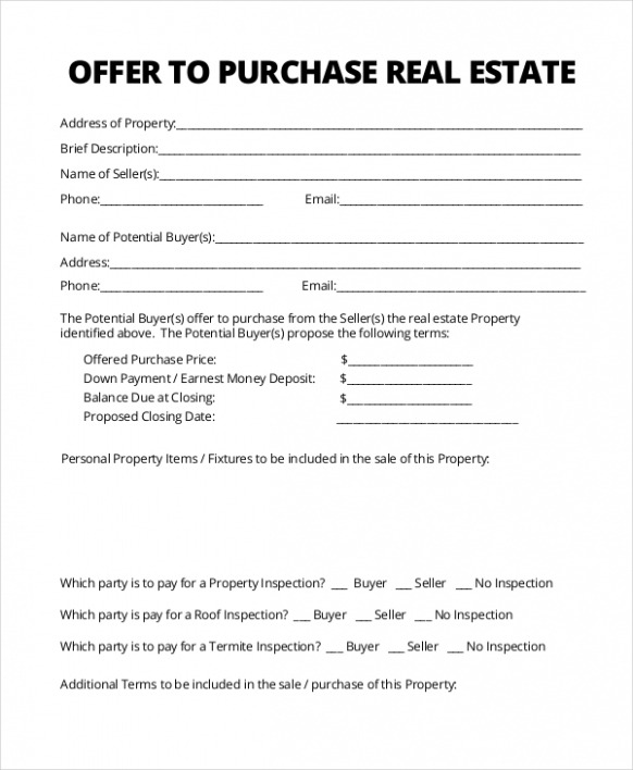 Free Offer Sheet Template Real Estate PDF