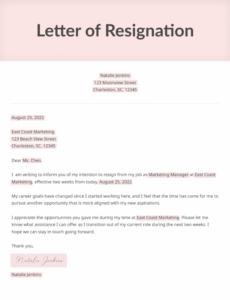 Printable Official Resignation Letter Template Docs