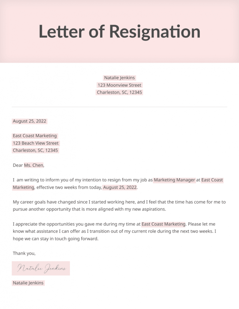 Printable Official Resignation Letter Template Doc
