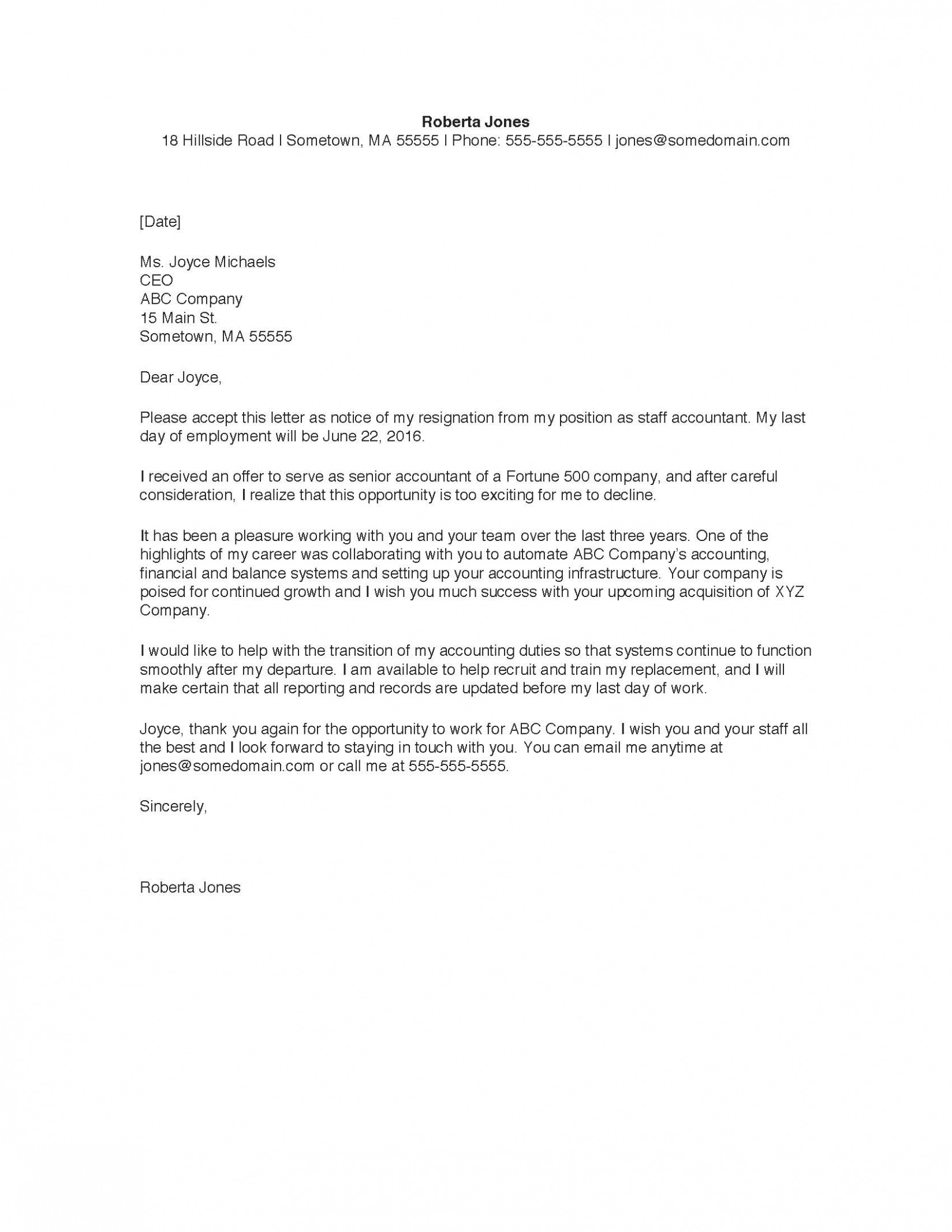 Printable Official Resignation Letter Template CSV