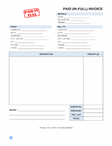 Sample Paid In Full Invoice Template Docs