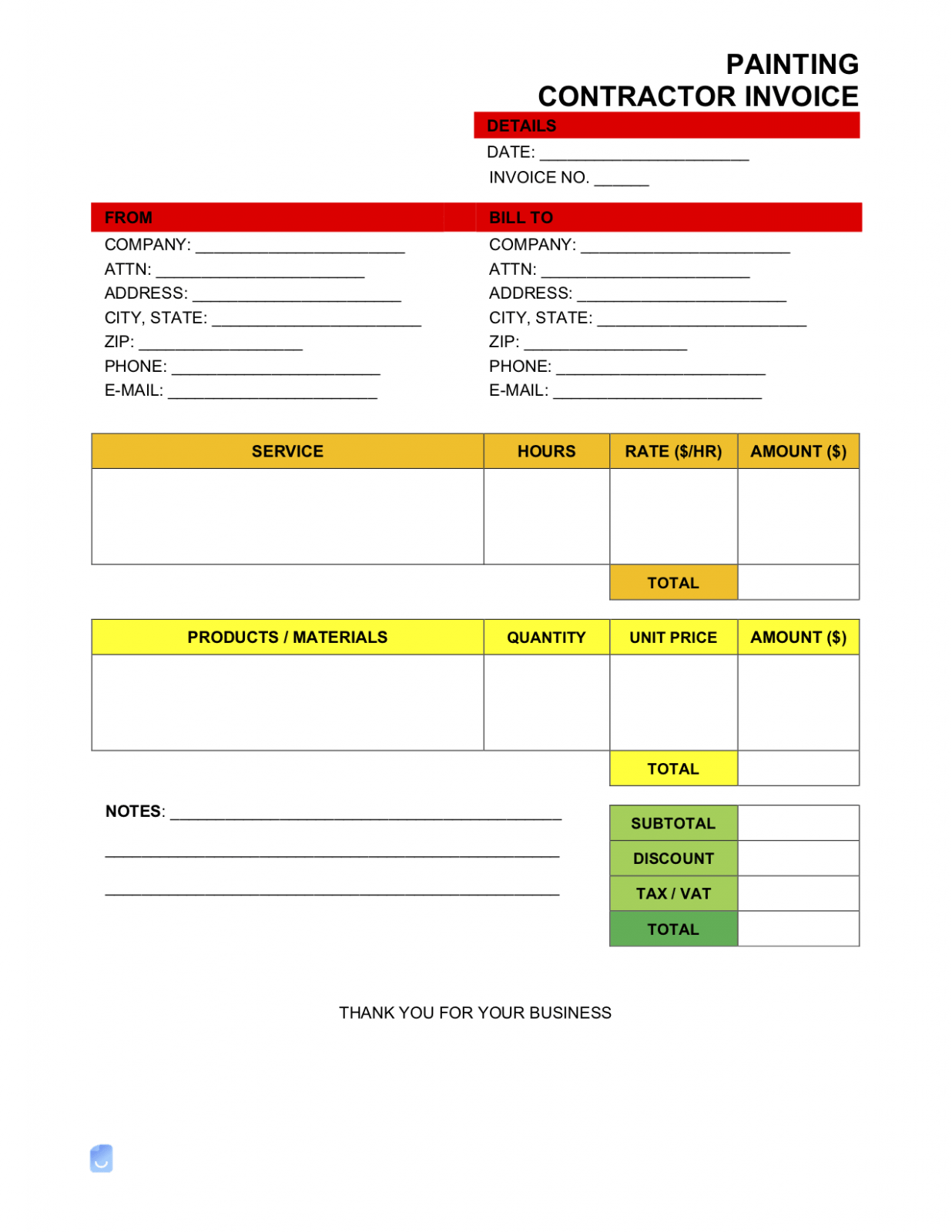 Sample Painting And Decorating Invoice Template Word