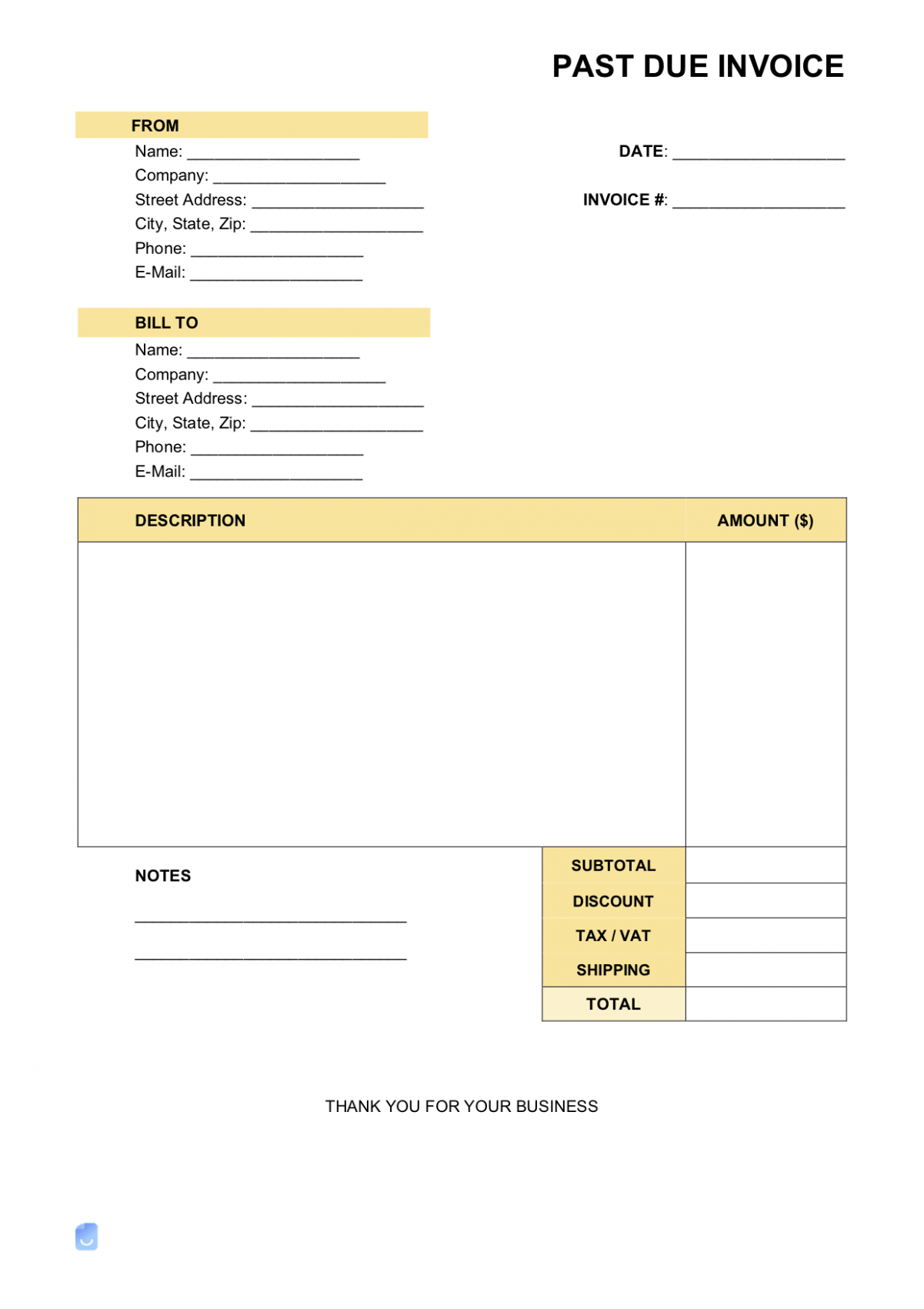 Sample Past Due Invoice Template Doc