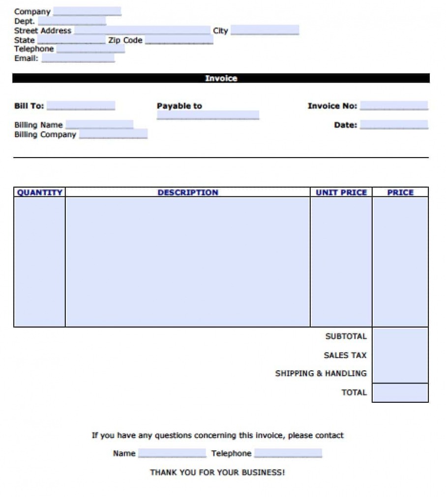 Sample Personal Service Invoice Template Word