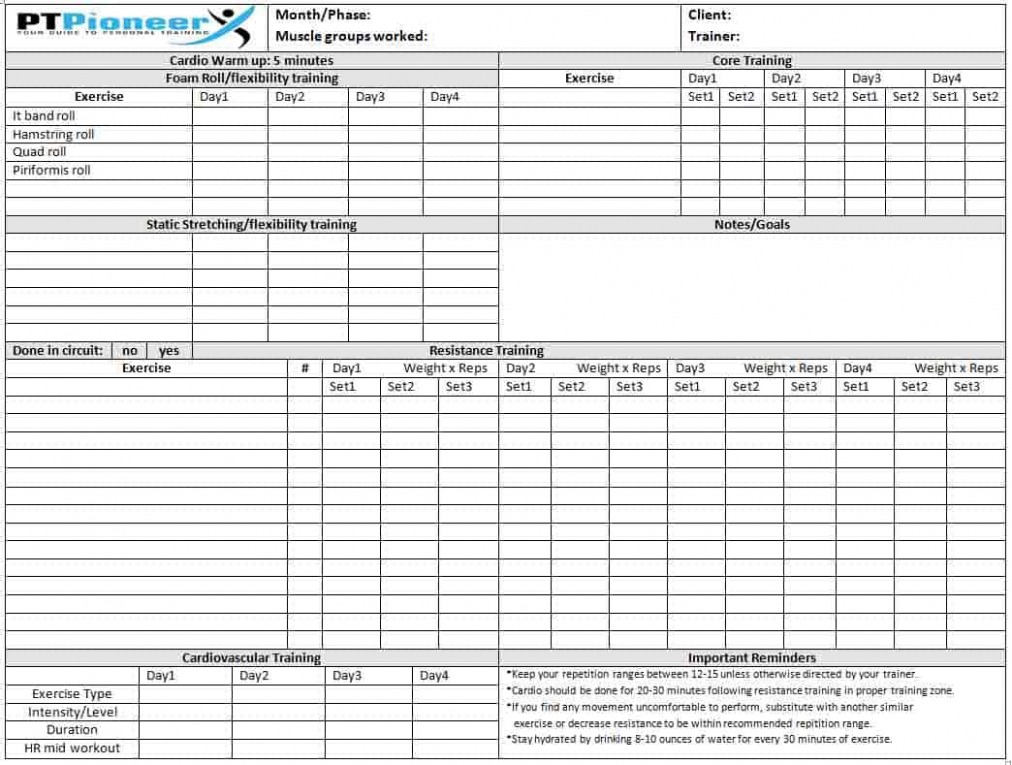 Editable Personal Training Schedule Template PDF