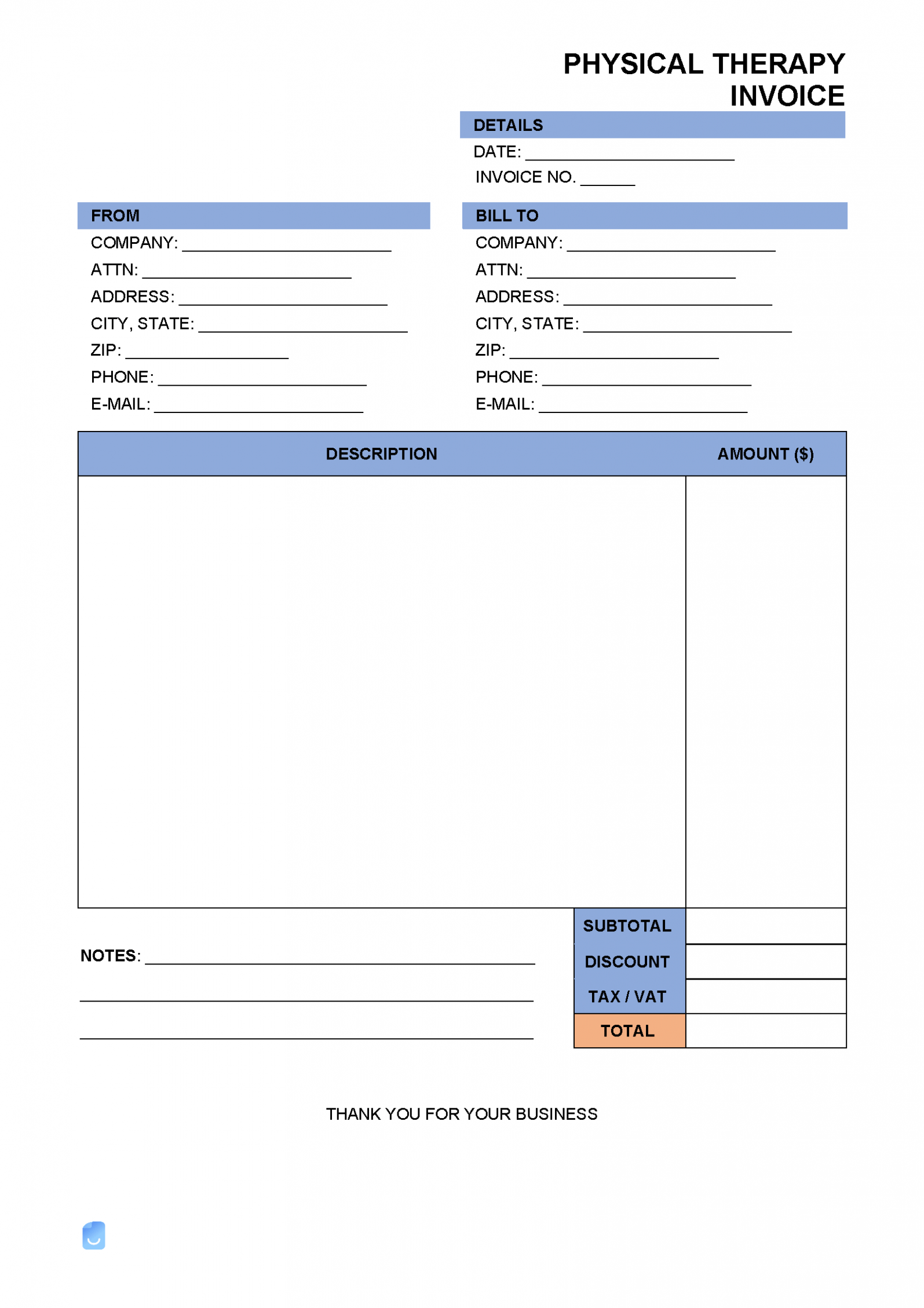 Sample Physiotherapy Invoice Template PPT