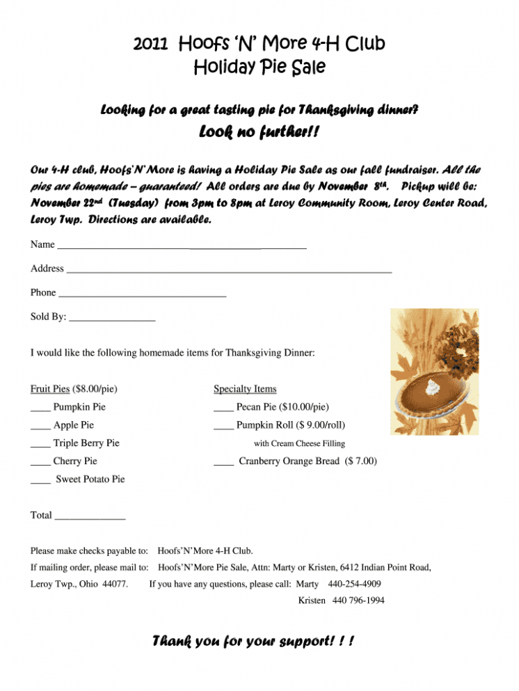 Sample Pie Order Form Template CSV Sample Pie Order Form Template CSV