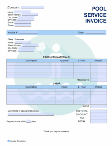 Printable Pool Service Invoice Template Sample