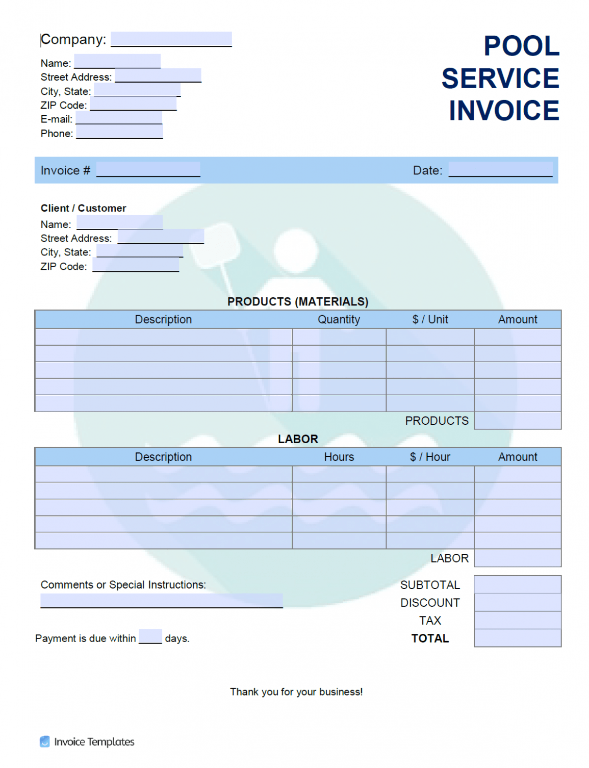 Editable Pool Service Invoice Template Doc Editable Pool Service Invoice Template Doc