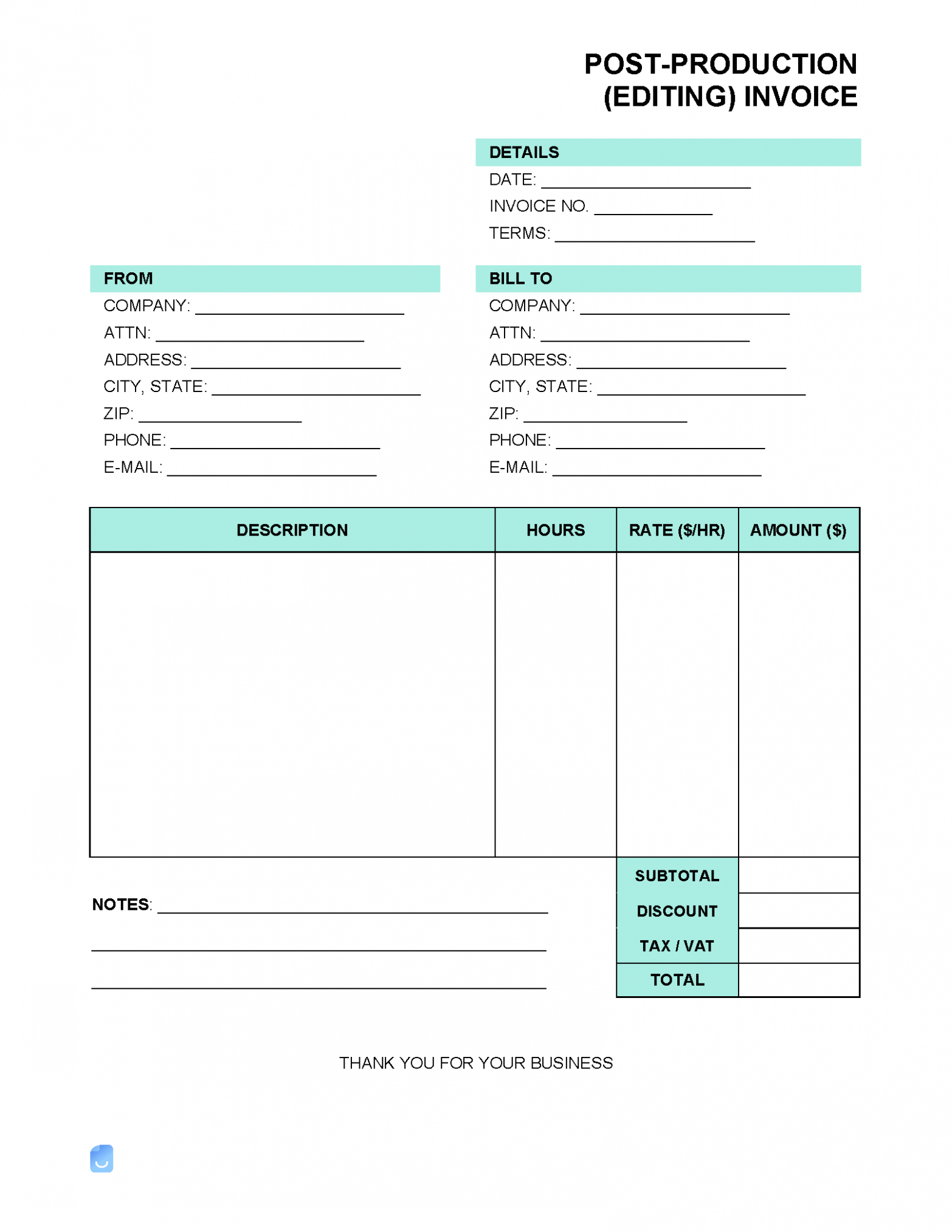 Editable Post Production Invoice Template Docs