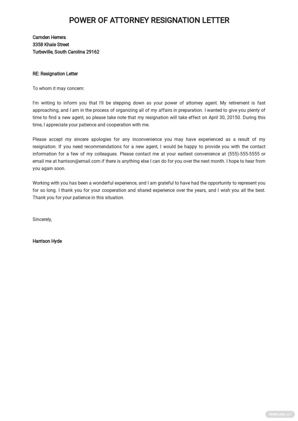 Free Power Of Attorney Resignation Letter Template Word