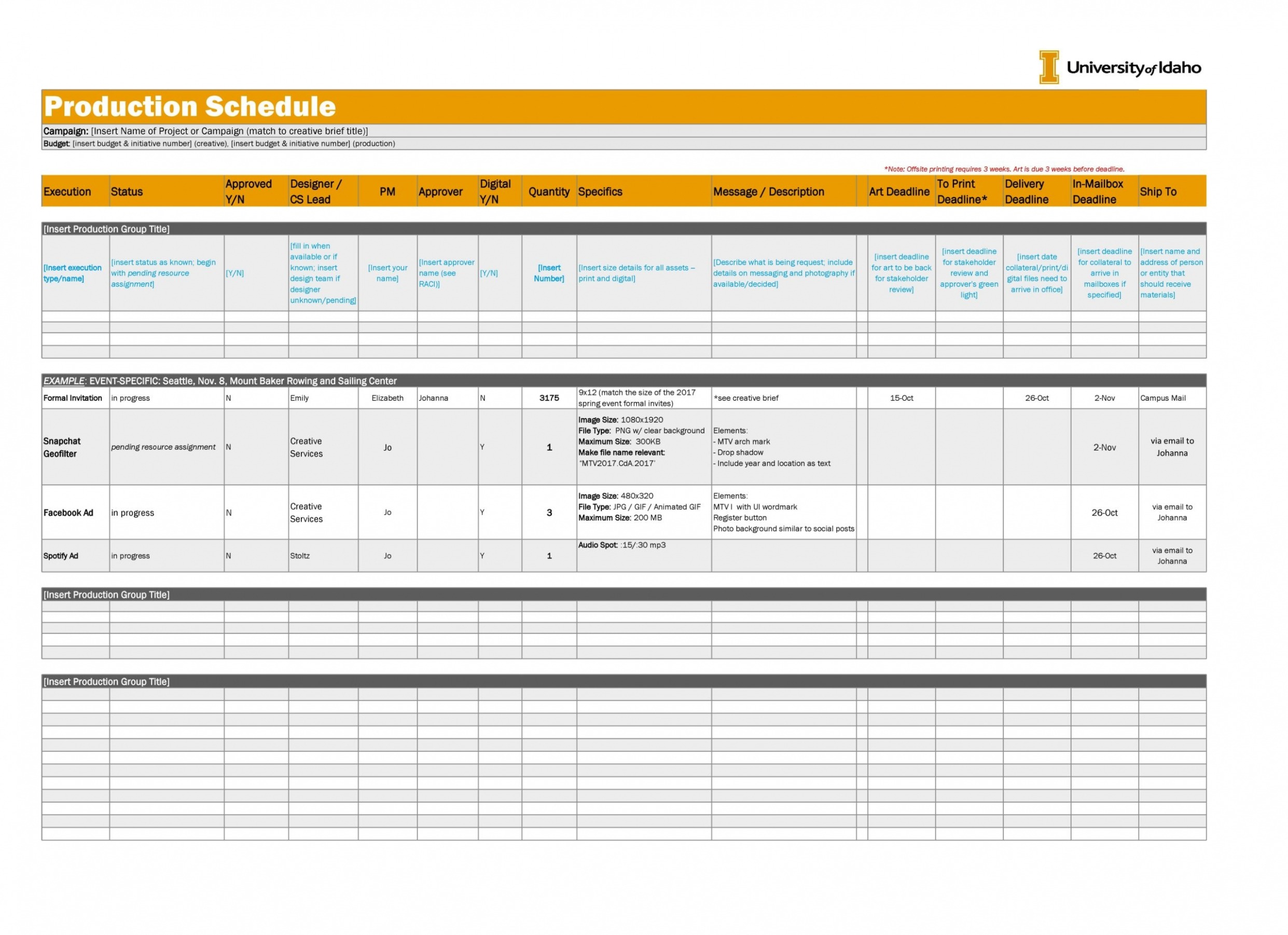  Print Production Schedule Template Word
