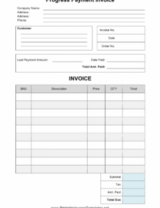 Printable Progress Invoice Template