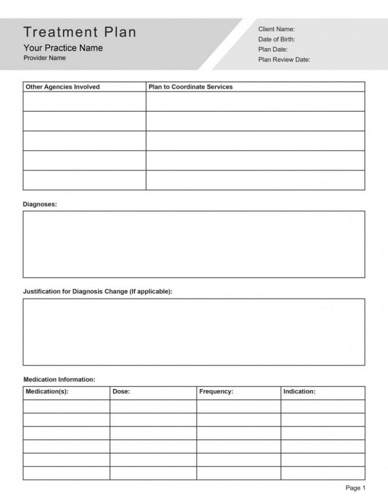 Editable Psycherapy Treatment Plan Template CSV