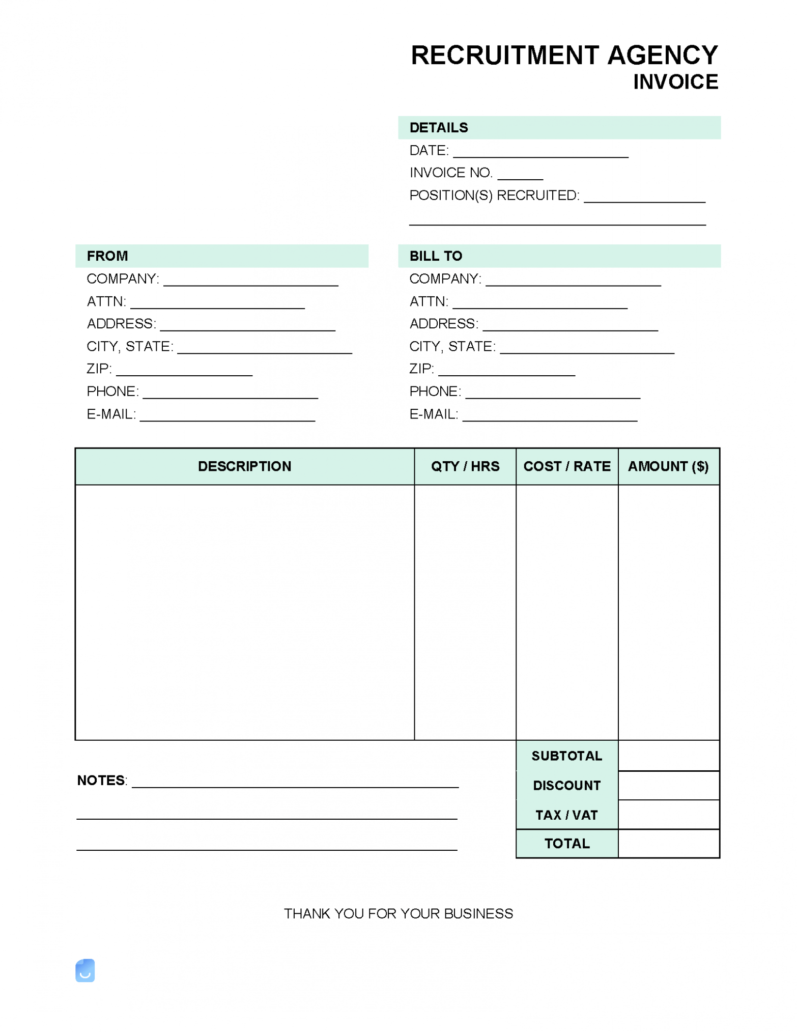 Sample Recruitment Invoice Template PDF