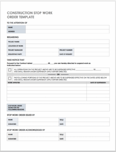 Printable Residential Work Order Template PPT