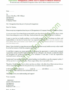 Editable Resignation Letter Due To Back Pain Excel