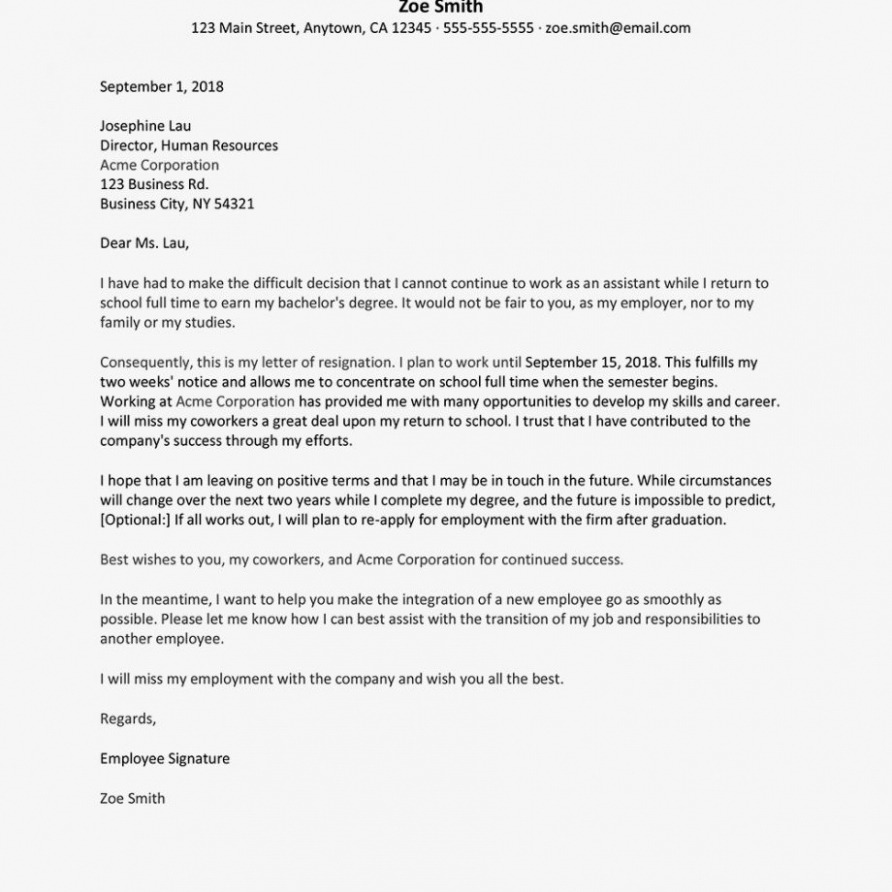 Editable Resignation Letter Required By Law Excel