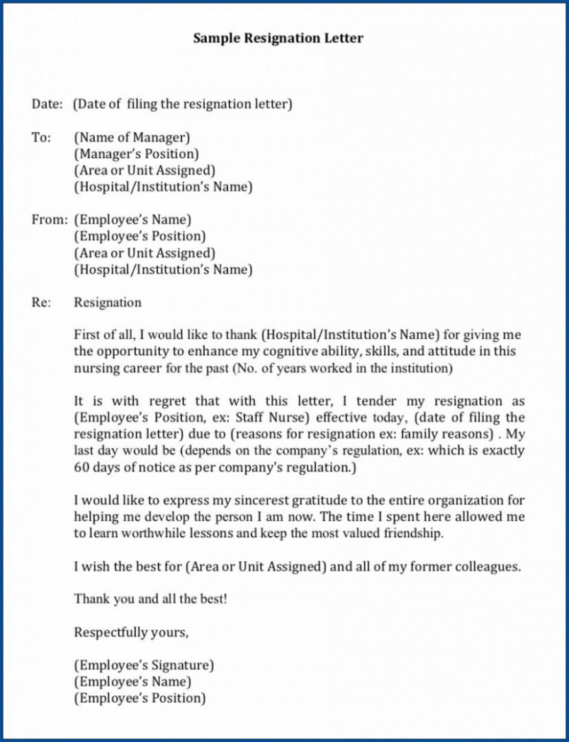 Free Resignation Letter Template Nurse Practitioner Doc