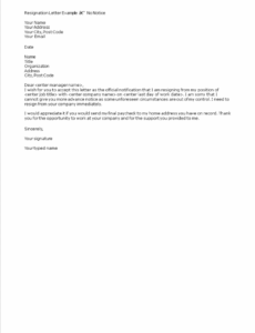 Free Resignation Letter Without Notice Template PDF