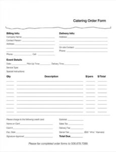 Editable Restaurant Food Order Form Template PDF