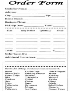 Editable Restaurant Order Forms Template PDF
