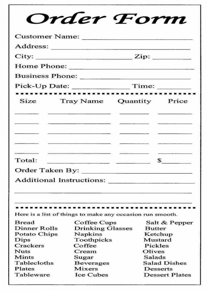 Sample Restaurant Order Forms Template Doc