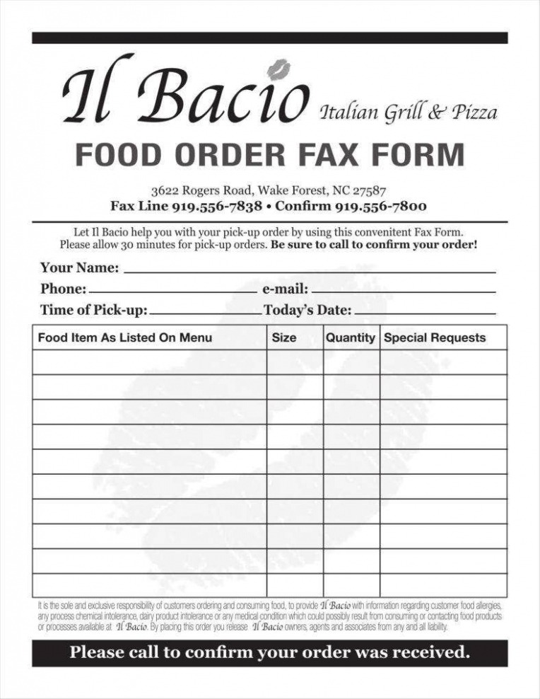 Editable Restaurant Order Forms Template Doc