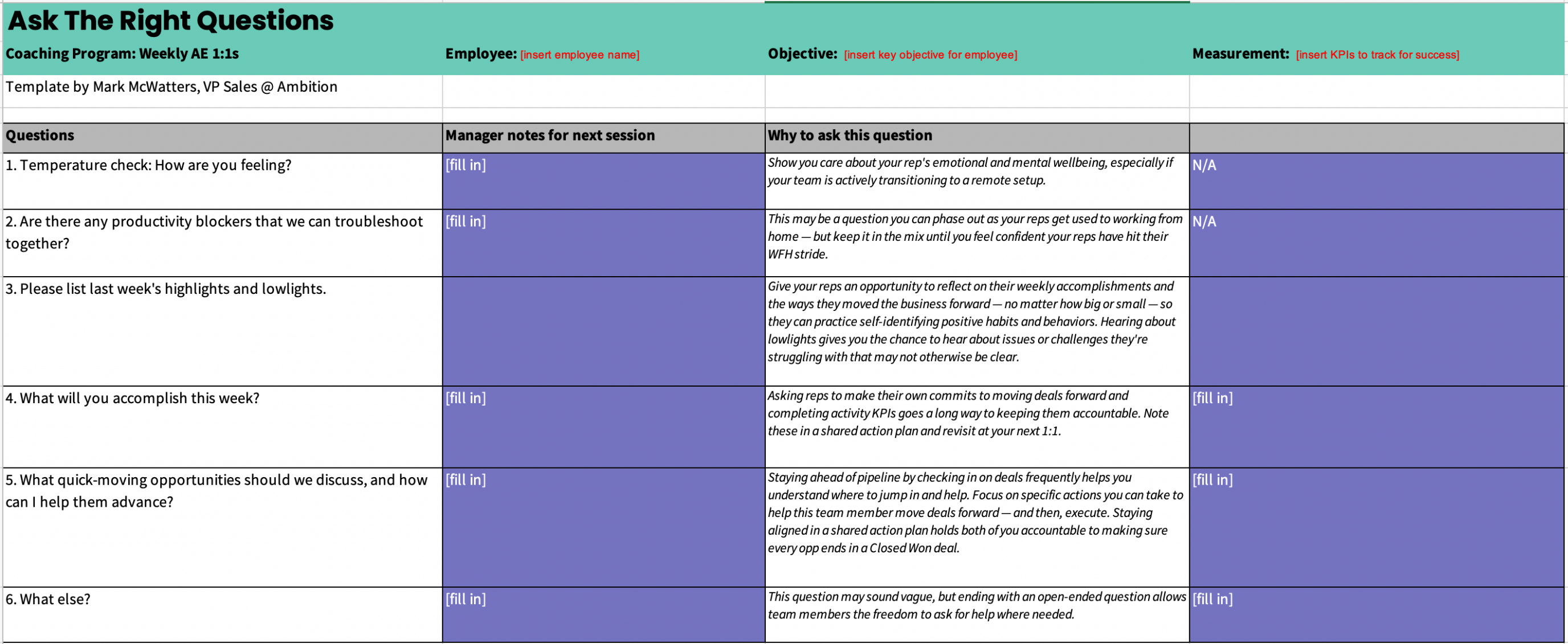 Editable Sales Coaching Plan Template PDF