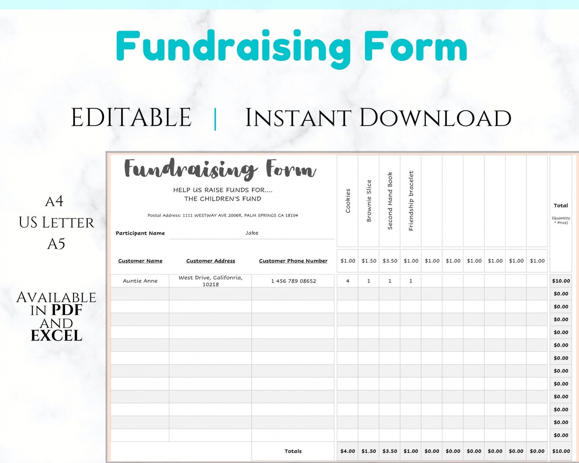 Printable School Fundraiser Order Form Template CSV Printable School Fundraiser Order Form Template CSV
