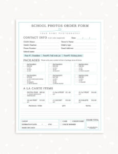 Editable School Picture Order Form Template CSV