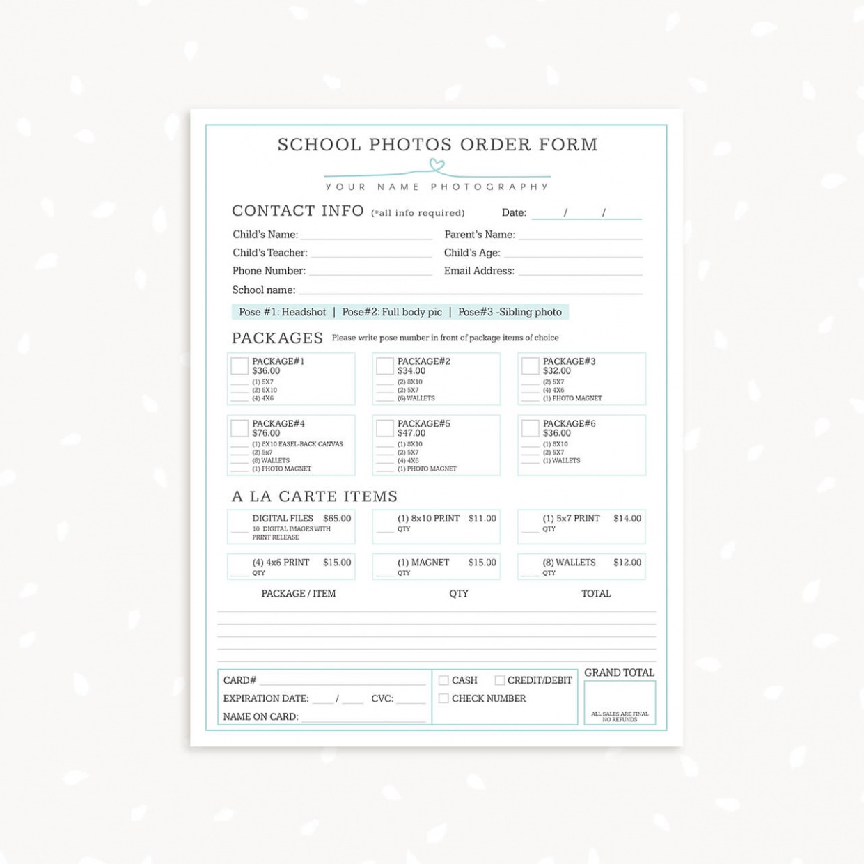 Editable School Picture Order Form Template PDF Editable School Picture Order Form Template PDF