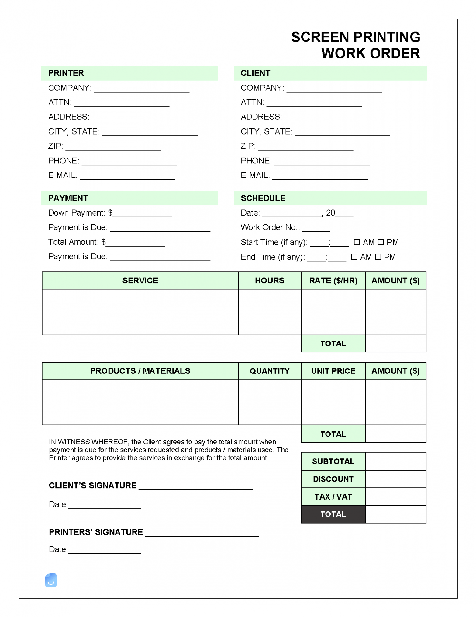 Editable Screen Printing Work Order Template Excel Editable Screen Printing Work Order Template Excel