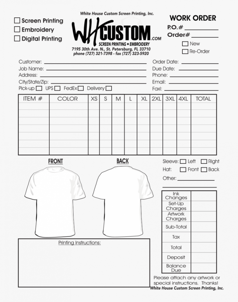 Editable Screen Printing Work Order Template Excel