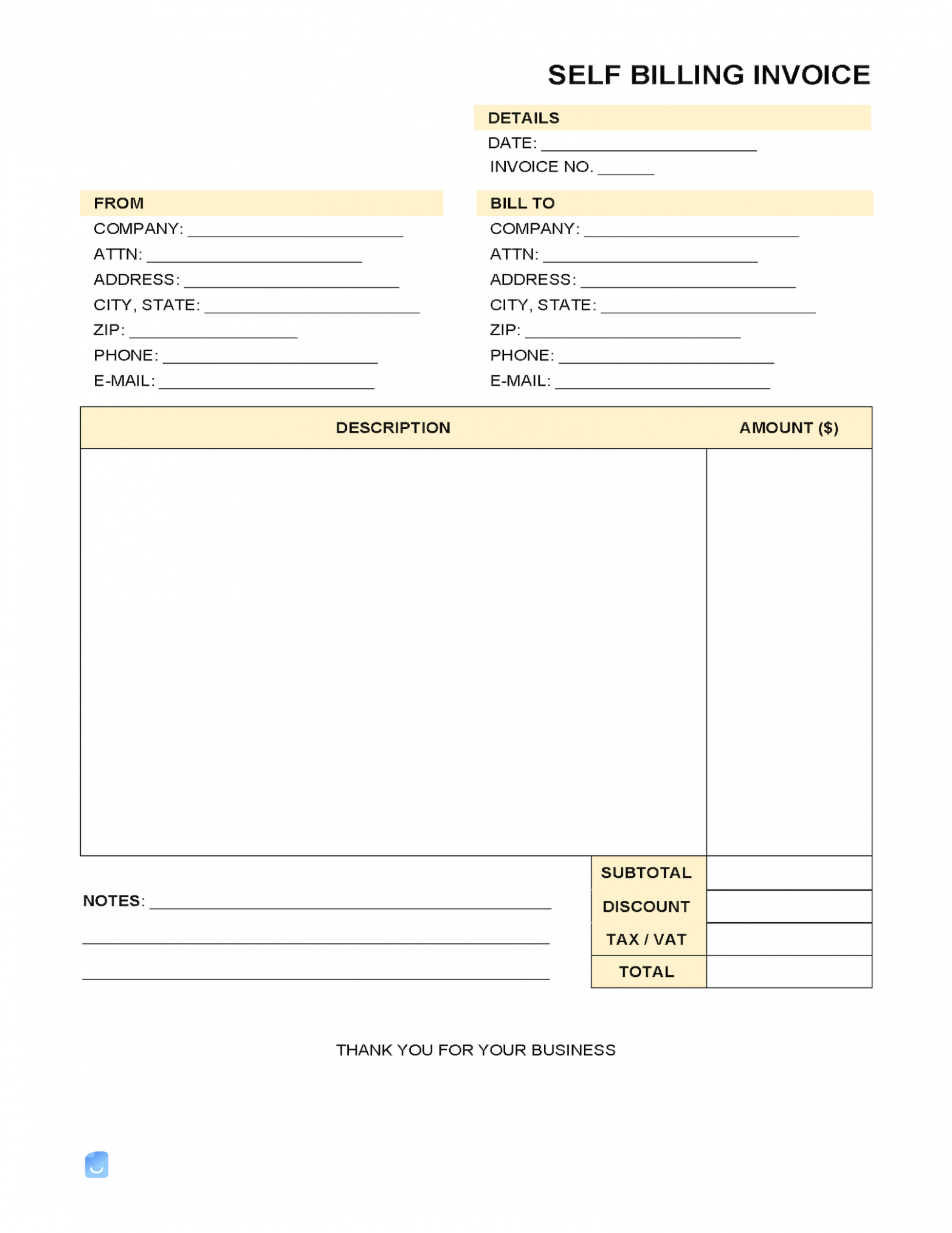 Editable Self Billing Invoice Template Sample