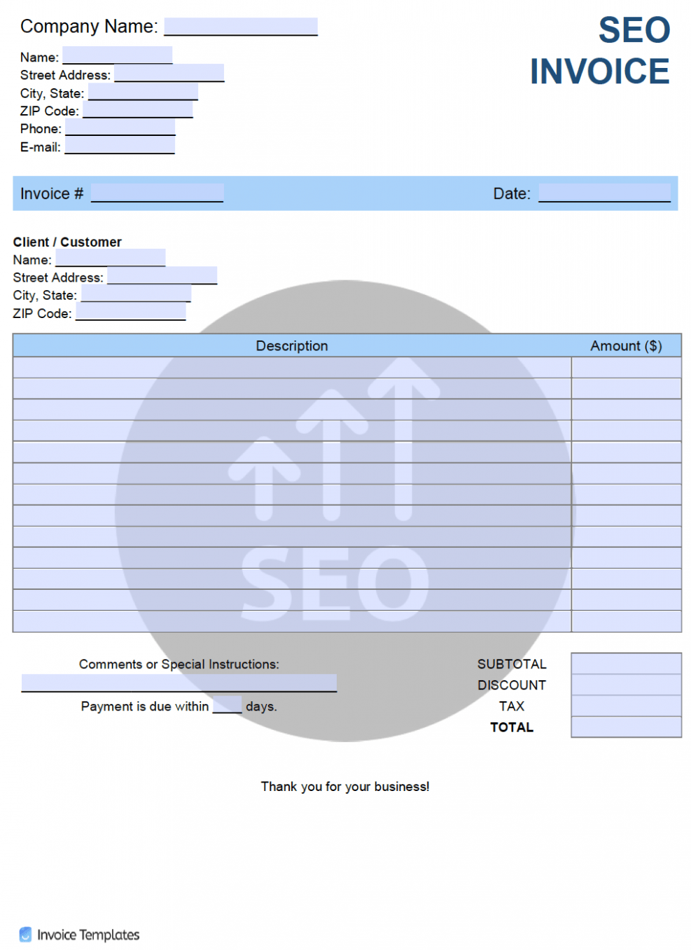 Editable Seo Invoice Template Word