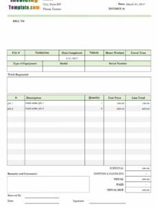 Printable Service Order Invoice Template Doc