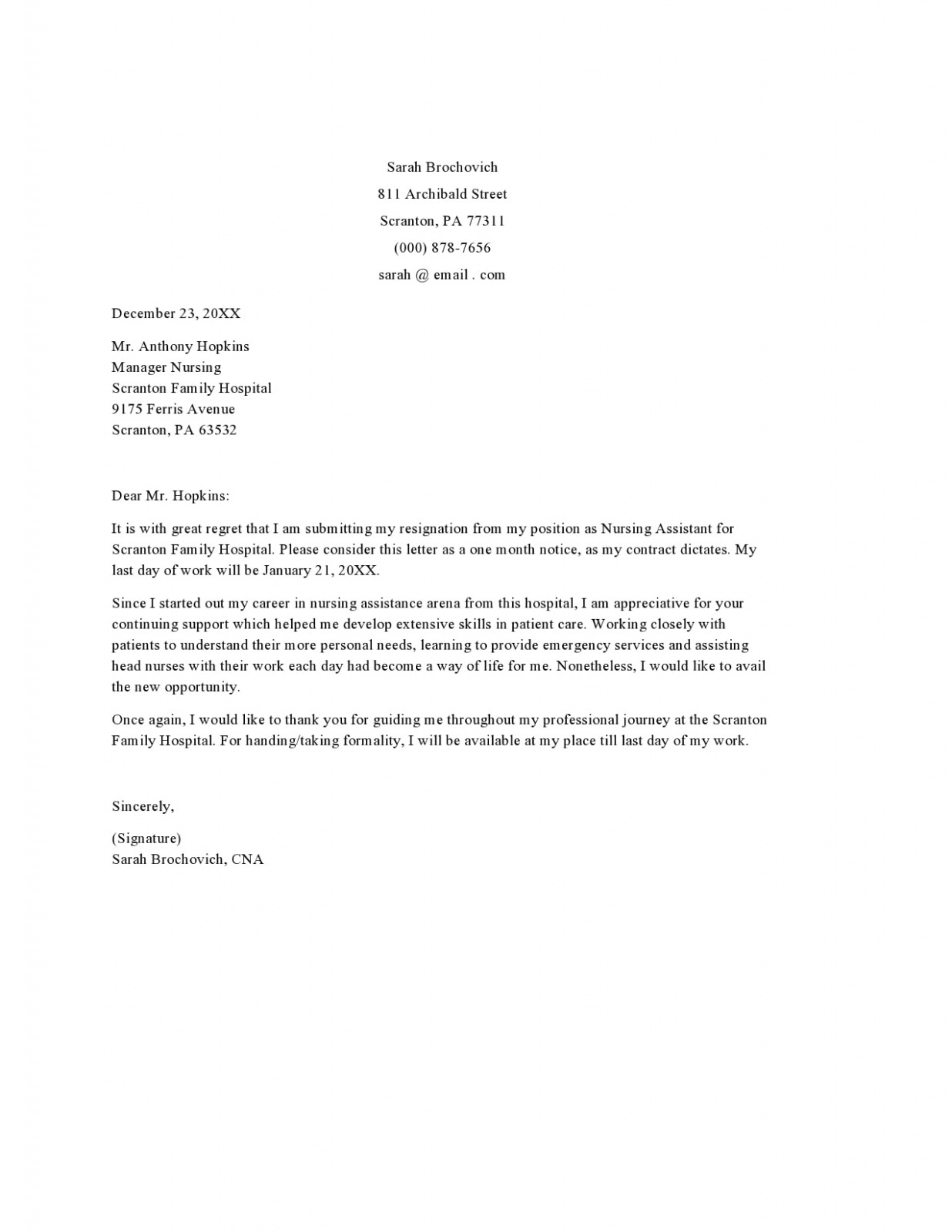 Free Simple Resignation Letter For Staff Nurse CSV