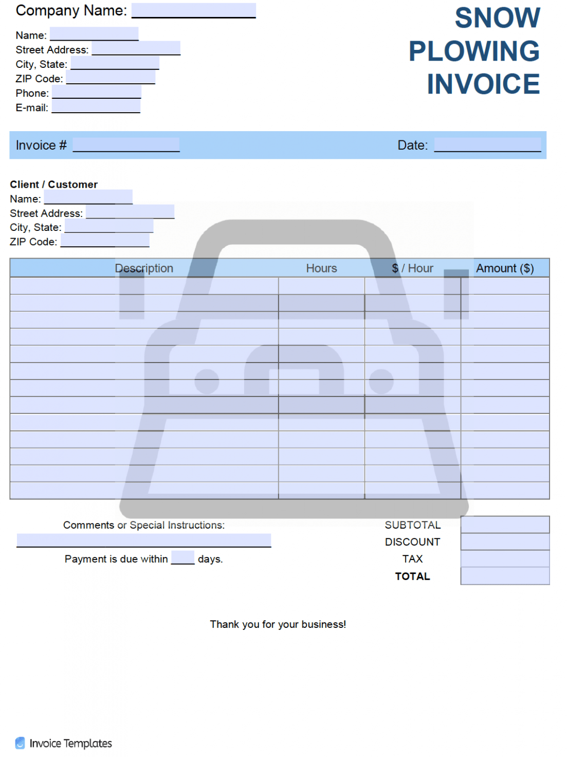 Printable Snow Plowing Invoice Template Word