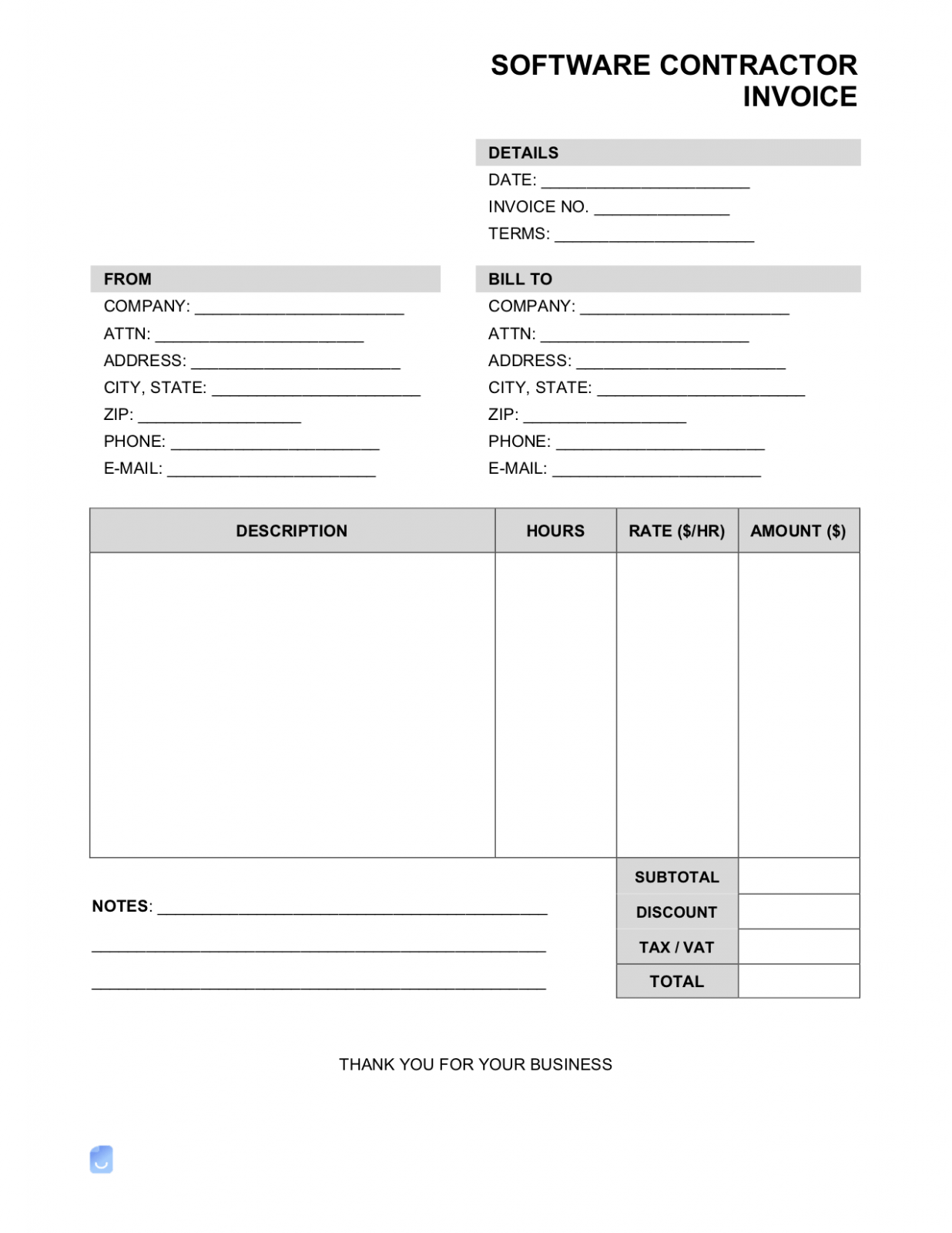 Editable Software Contractor Invoice Template Docs