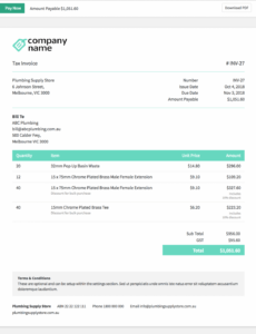 Printable Sole Trader Tax Invoice Template Excel