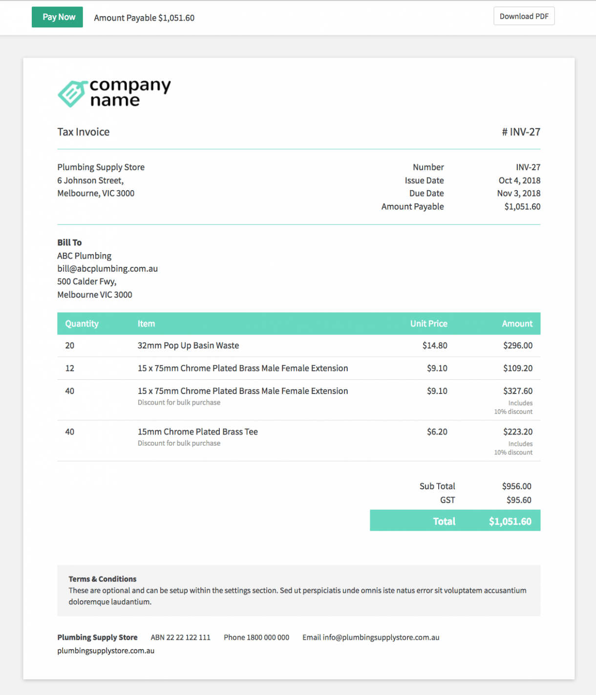 Sample Sole Trader Tax Invoice Template 