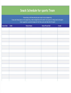 Free Sports Snack Schedule Template CSV