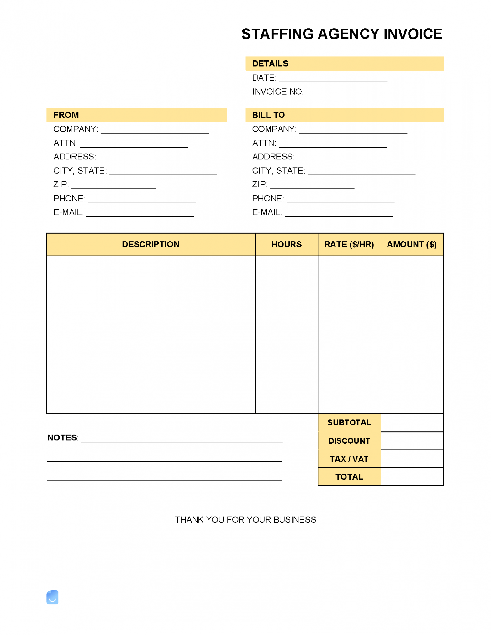 Editable Staffing Invoice Template Excel