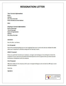 Printable Straightforward Resignation Letter Sample