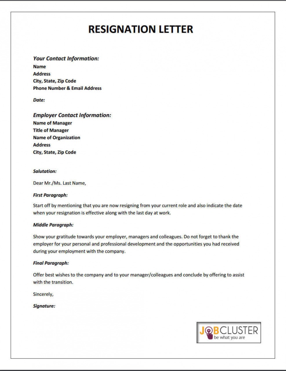 Free Straightforward Resignation Letter PPT